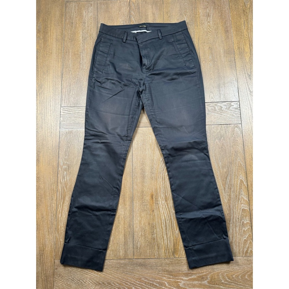Massimo Dutti‎ Women's Black Satin Cuffed Slim Ankle Pants Size 8